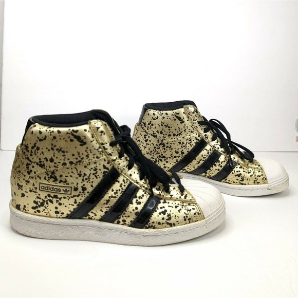 Adidas Superstar UP Wedge Heel Metallic Gold Black Splatter Sneakers Shoes Sz 8 - Picture 2 of 11